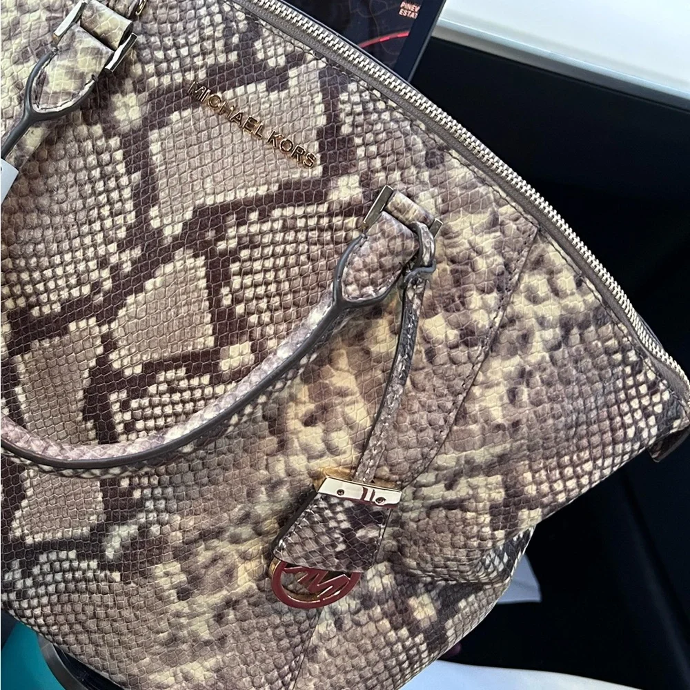 Michael Kors Embossed Python Print Riley Satchel Bag - Picture 8 of 14